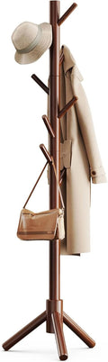 Pipishell Solid Wooden Coat Rack Freestanding, Hall Tree with 8 Hooks,