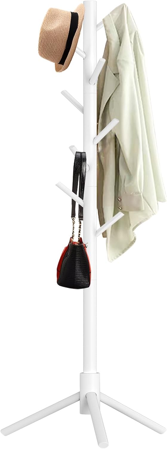 Aliphon Wooden Coat Rack Stand, Freestanding Coat Rack with 8 Hooks,