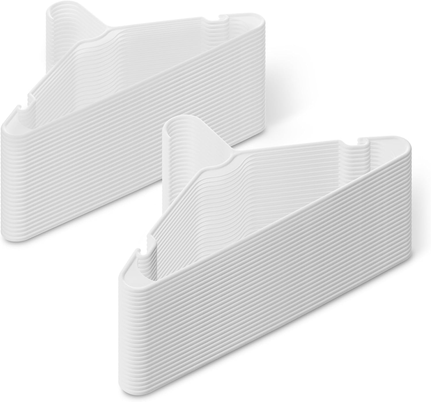 Basics Space Saving Plastic Clothes Hangers, Sturdy Closet Organizer for Shirts and Jackets, Adult Size, White, 50-Pack